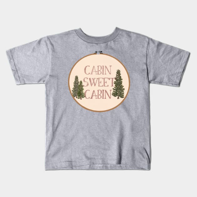 Cabin Sweet Cabin Embroidery Hoop Kids T-Shirt by JuneNostalgia